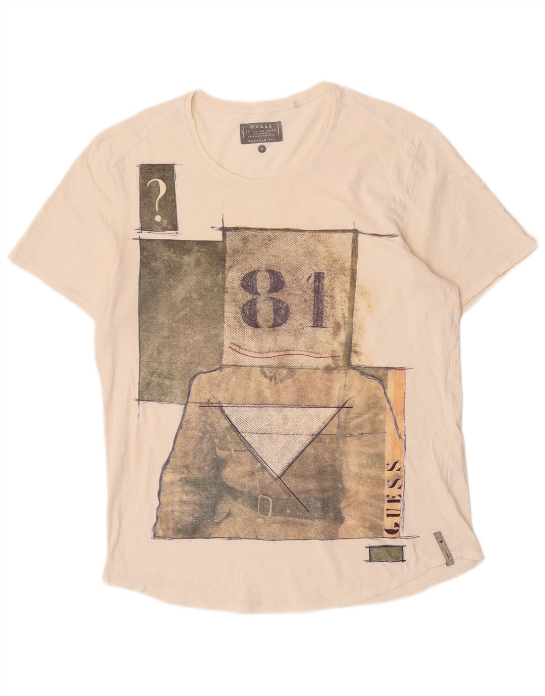 Guess T-Shirt Graphique Coupe Regular Homme Blanc Cassé Moyen