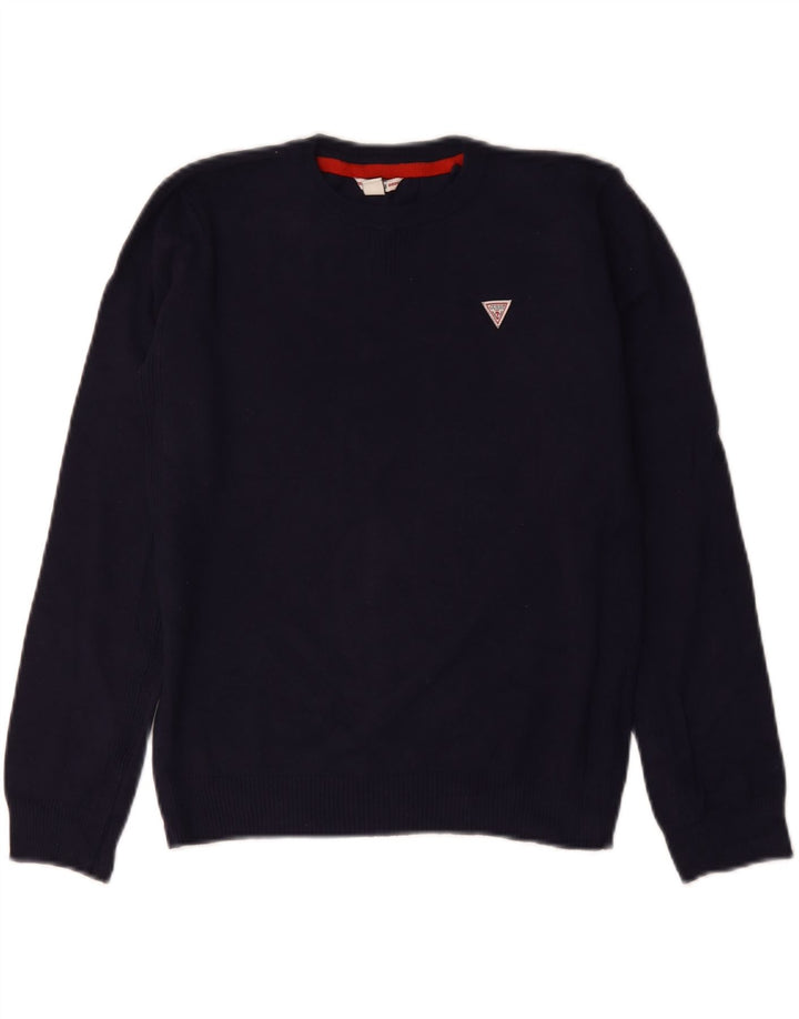 GUESS Pull à col rond pour garçon 11-12 ans Bleu marine