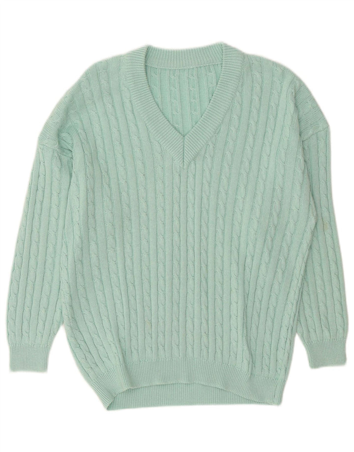 vintage Mens V-Col Jumper Pull Grand Turquoise