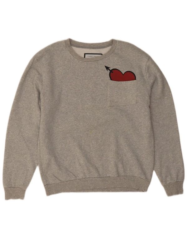 Zara Homme Sweatshirt Jumper Grand Coeur Moucheté Gris
