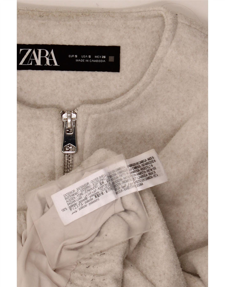 Zara Womens Crop Oversize Bomber Jacket UK 10 Petit Beige Polyester