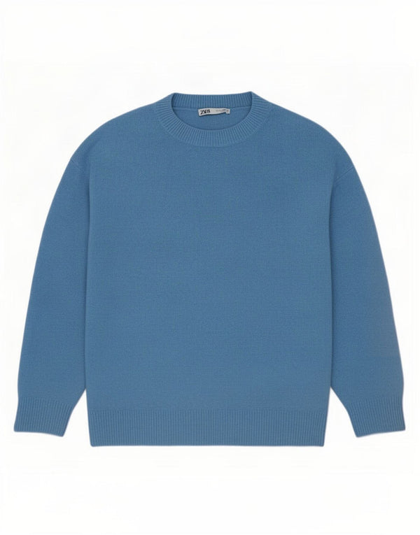 Zara Pull surdimensionné à col rond pour femme UK 10 Petit Acrylique Bleu