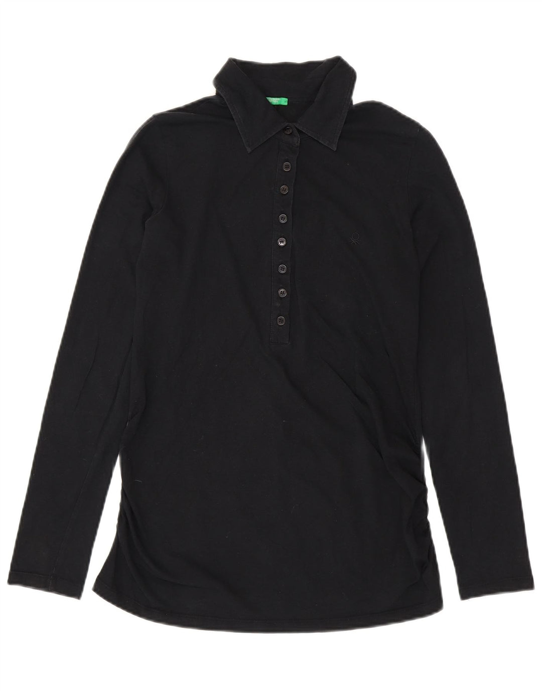 BENETTON Polo à manches longues pour femme UK 10 Small Noir