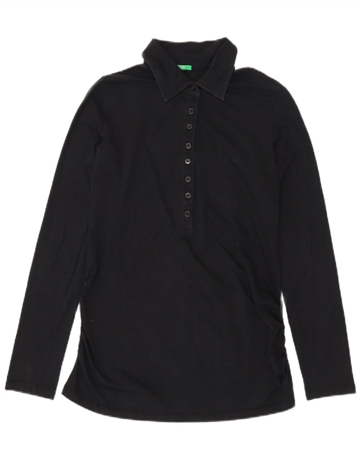 BENETTON Polo à manches longues pour femme UK 10 Small Noir