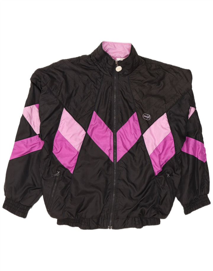vintage Mens Survêtement Top Veste Grand Noir Colourblock Polyester