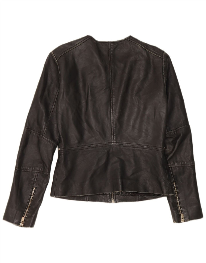 Mango Veste en cuir courte pour femme UK 10 Small Noir