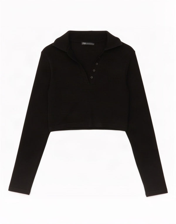 Zara Polo court à manches longues pour femme UK 12 Noir moyen