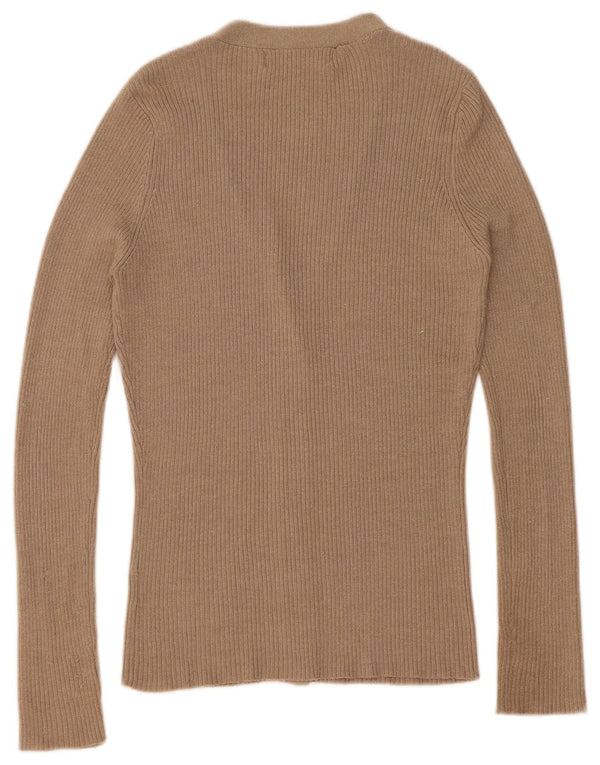 Zara Cardigan Femme Pull UK 14 Viscose Moucheté Beige Moyen