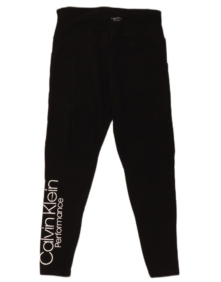 CALVIN KLEIN Legging court graphique pour femme UK 12 coton noir moyen