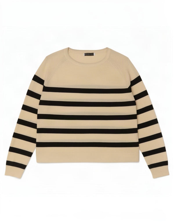 Zara Pull col rond pour femme UK 14 Large en viscose rayée blanc cassé