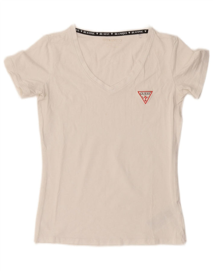 Guess T-Shirt Femme Top UK 12 Coton Blanc Moyen