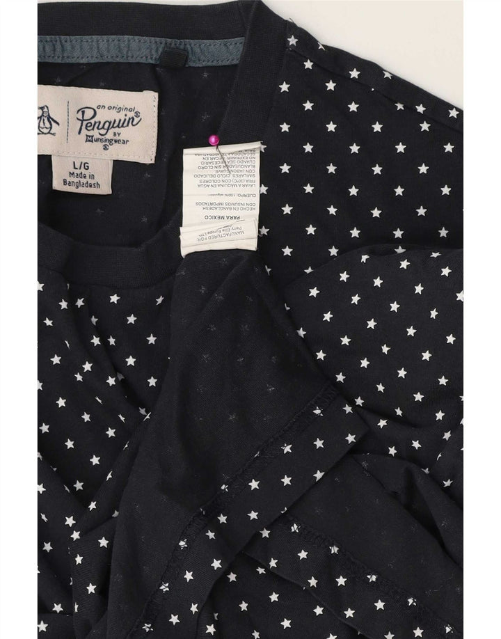 Penguin T-Shirt Homme Top Large Bleu Marine Pois Coton