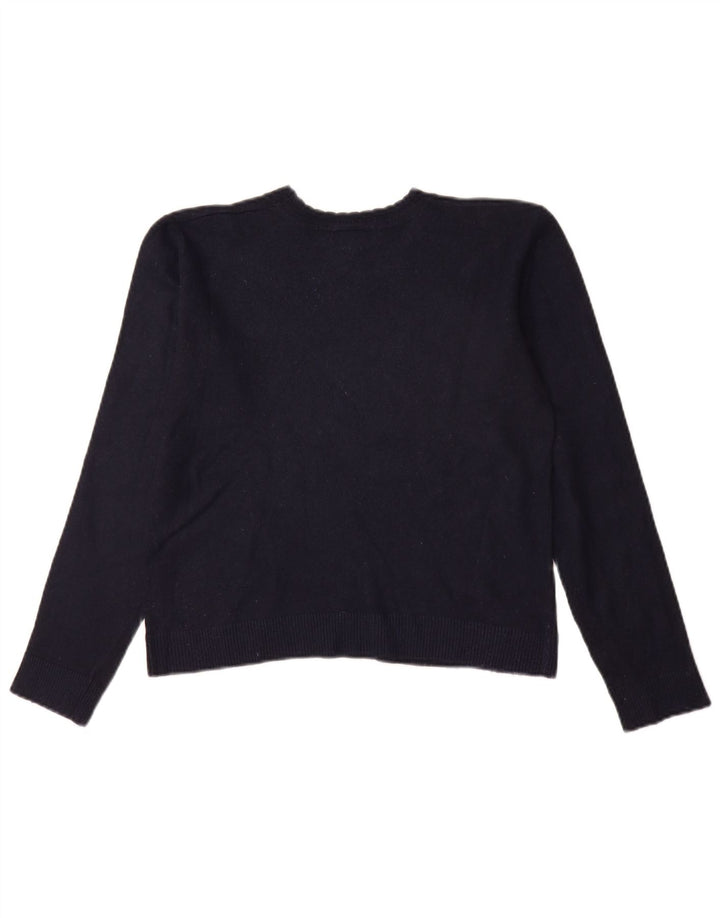 Lacoste Pull court à col rond pour femme UK 12 en laine bleu marine moyen