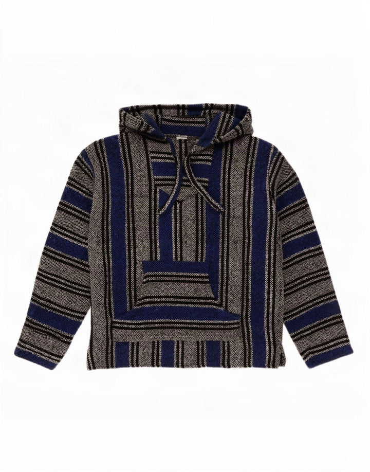 vintage Mens Pull à capuche Pull Petit Bleu Rayé