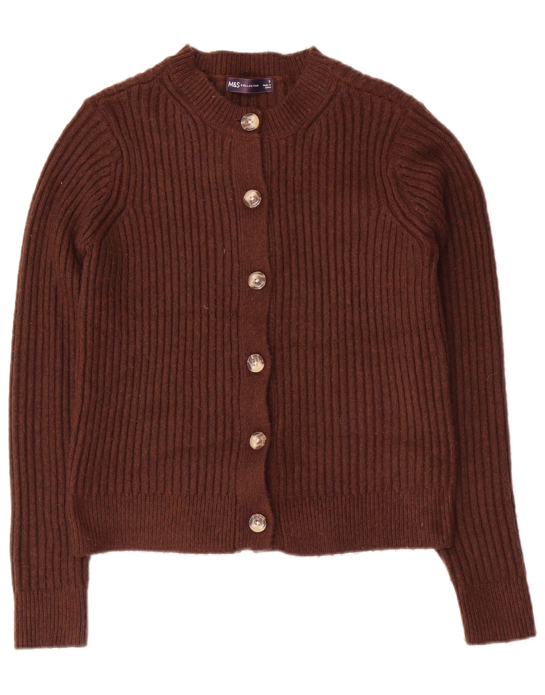 Marks & Spencer Pull cardigan court pour femme UK 10 Petit Marron Polyester
