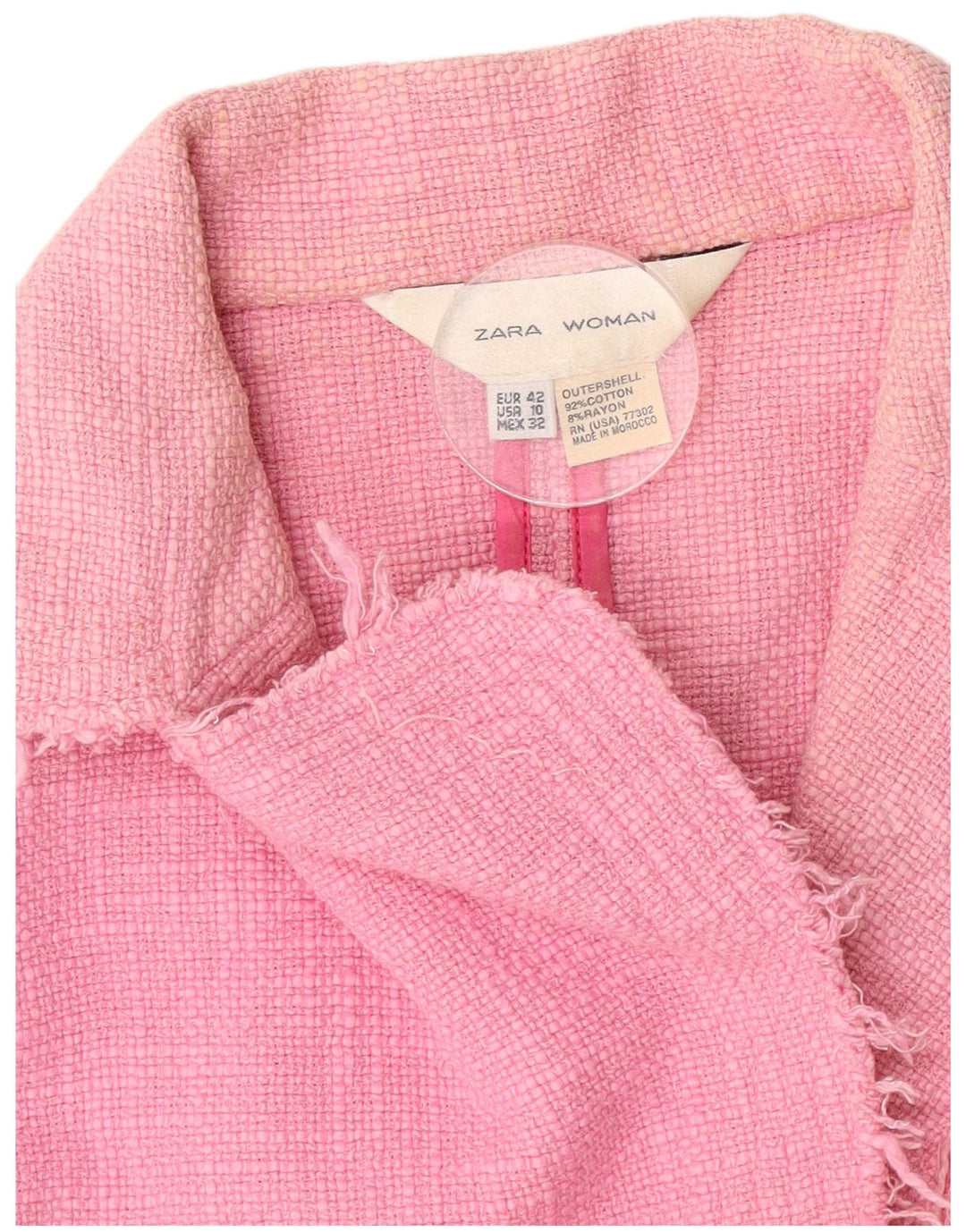 Zara Femme Crop 1 Bouton Blazer Veste EU 42 Grand Coton Rose
