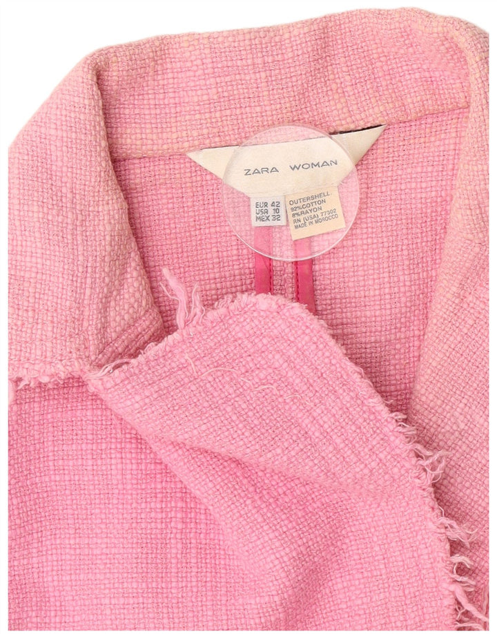 Zara Femme Crop 1 Bouton Blazer Veste EU 42 Grand Coton Rose