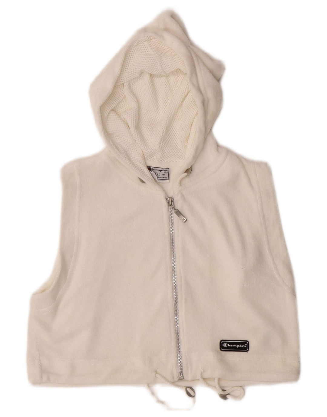 CHAMPION Pull à capuche court sans manches avec fermeture éclair pour femme UK 10 Petit Blanc