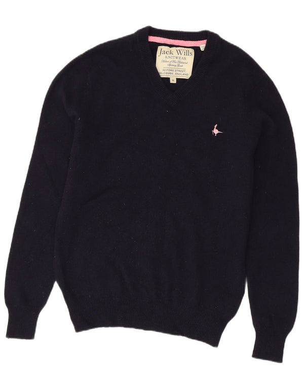 Jack Wills Pull col en V pour femme UK 14 Bleu marine moyen Laine mérinos