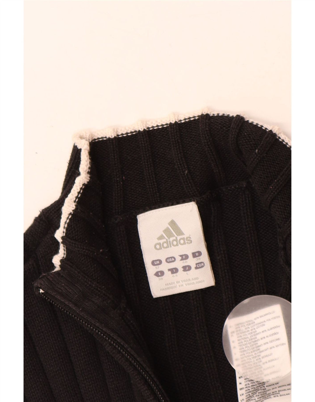 ADIDAS Pull Cardigan Femme UK 12 Coton Noir Moyen