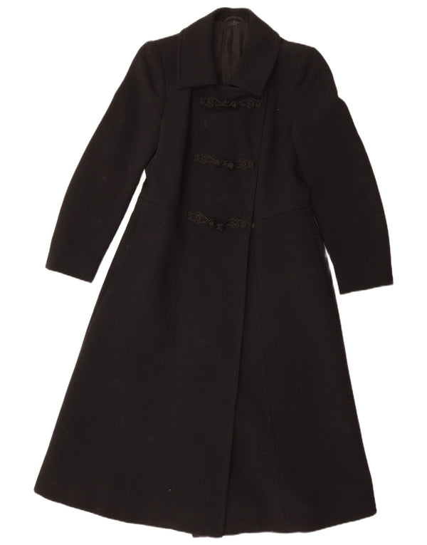 vintage Femmes Pardessus UK 10 Petit Noir