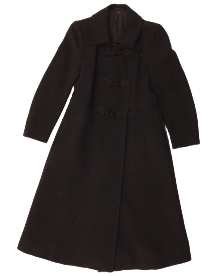 vintage Femmes Pardessus UK 10 Petit Noir