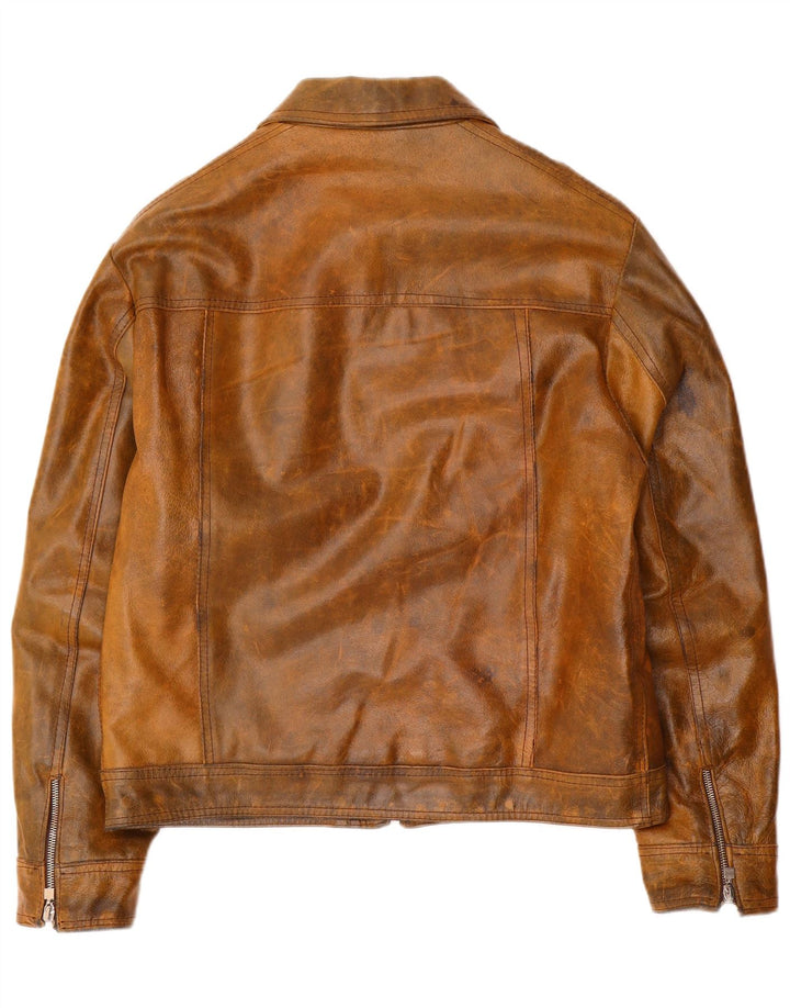 veste en cuir homme vintage UK 38 Cuir brun moyen
