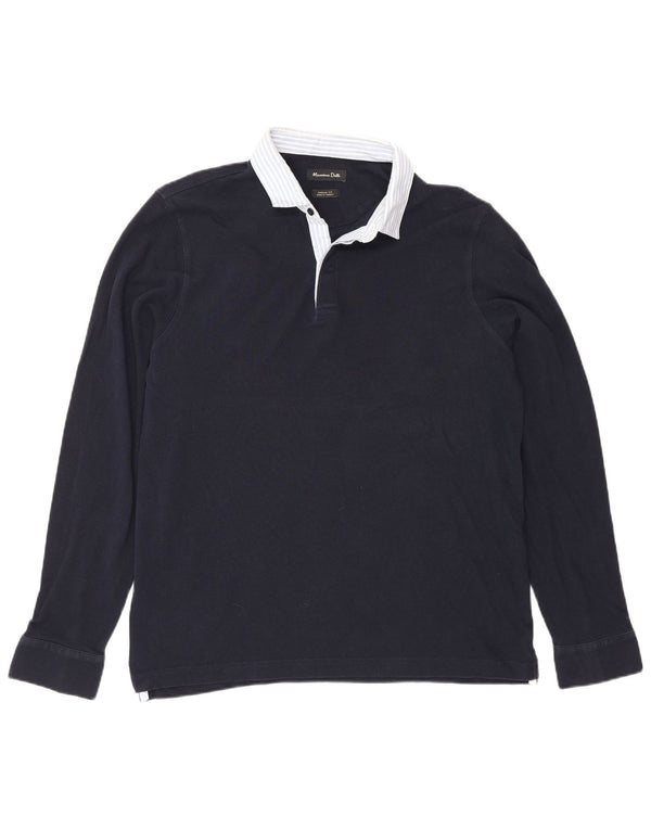 Massimo Dutti Polo de rugby à manches longues pour homme Coupe décontractée Taille L Bleu marine