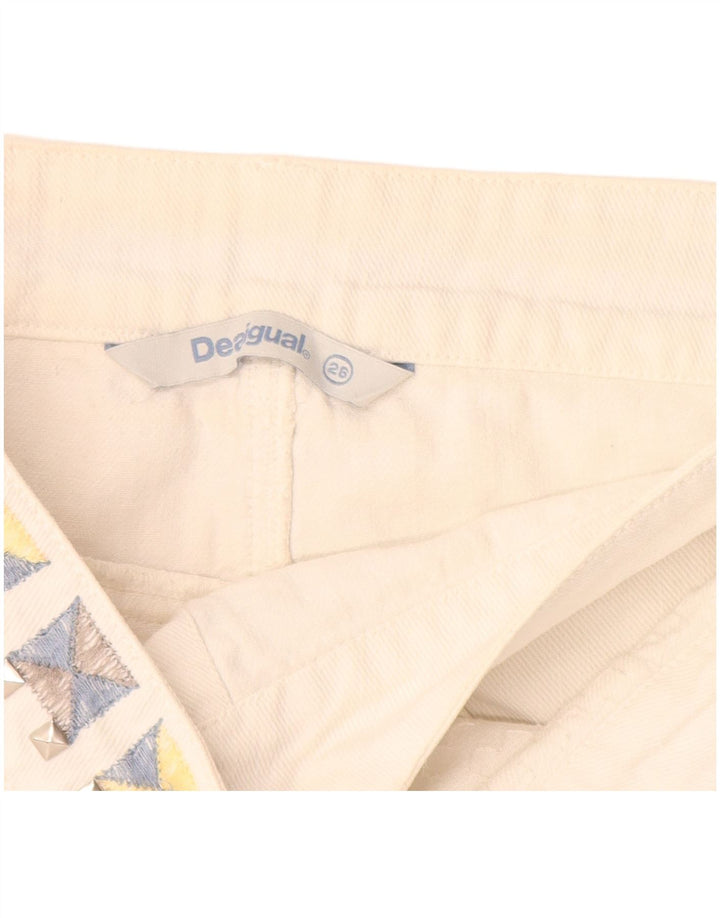 Desigual Femme Mini Jupe En Jean W26 Petit Blanc Coton