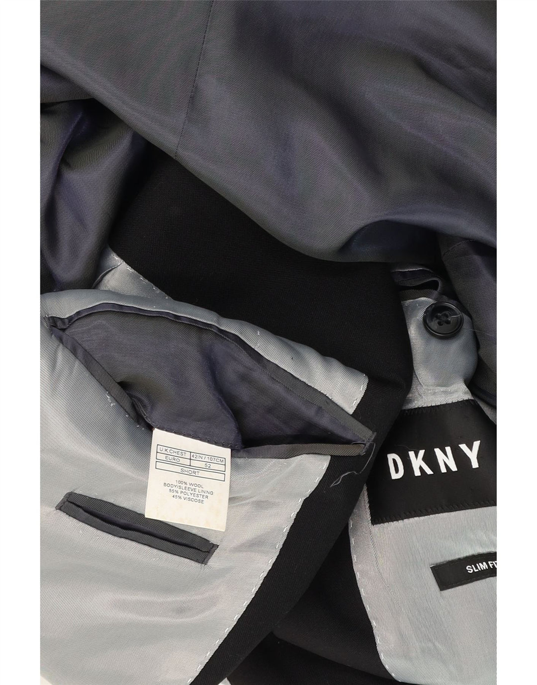 Dkny Veste Blazer Courte à 2 Boutons pour Homme UK 42 XL Laine Noire