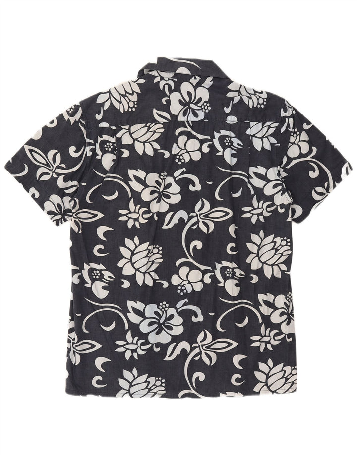 OXER Chemise à manches courtes pour homme en coton floral noir moyen