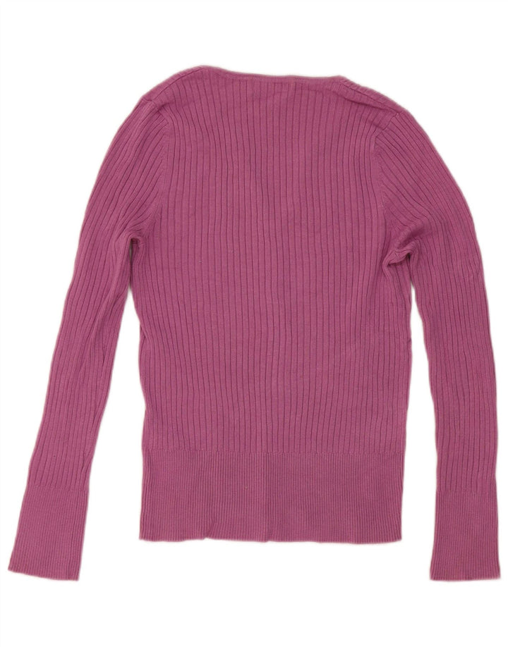 Marks & Spencer Pull col en V pour femme UK 12 Viscose rose moyen