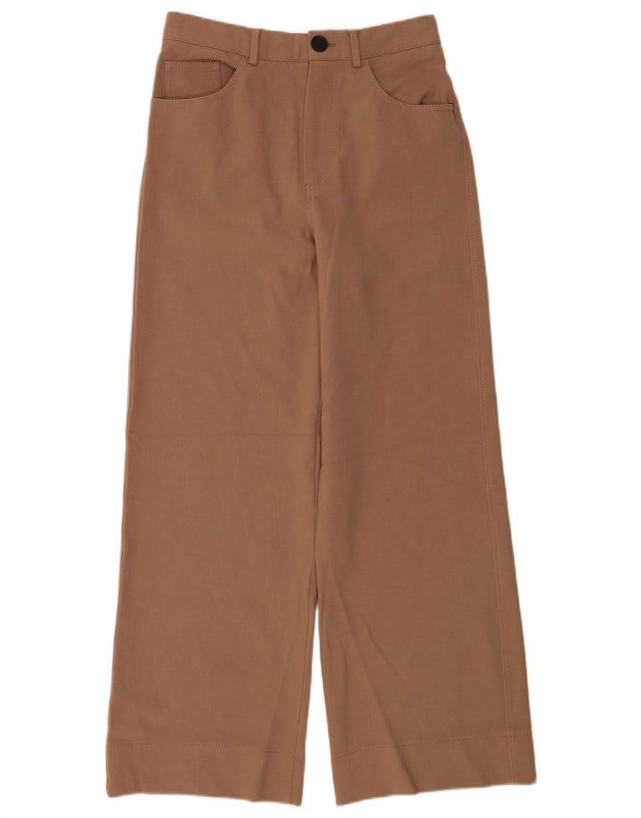 Zara Pantalon décontracté à jambe large pour femme Medium W28 L30 Marron Polyester