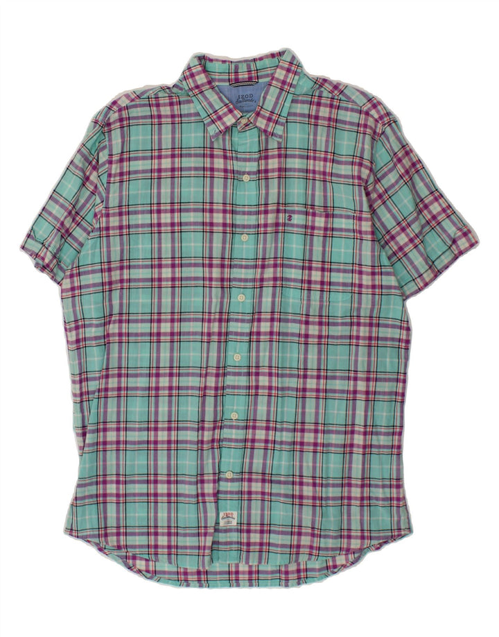 IZOD Mens Short Sleeve Shirt Large Turquoise Check Cotton Vintage Izod and Second-Hand Izod from Messina Hembry 