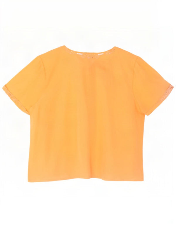 vintage Femme Chemise À Manches Courtes Blouse IT 42 Soie Florale Orange Moyenne