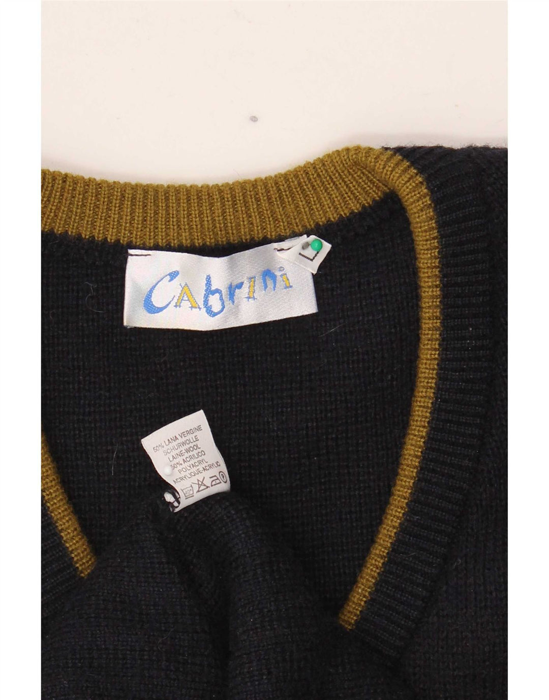 Cabrini Pull col V pour homme en laine bleu marine à losanges/diamants