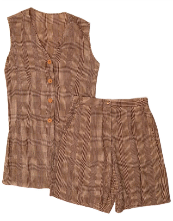 VINTAGE Femme 4 Boutons 2 Pièces Ensemble UK 10 Petit W28 Marron Check Acétate