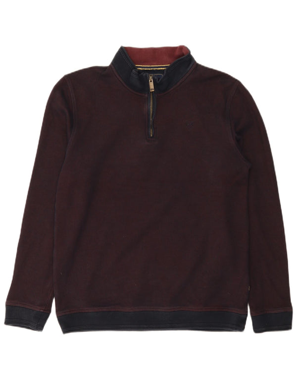 vintage Mens Zip Neck Sweatshirt Jumper XL Bourgogne Colourblock Coton