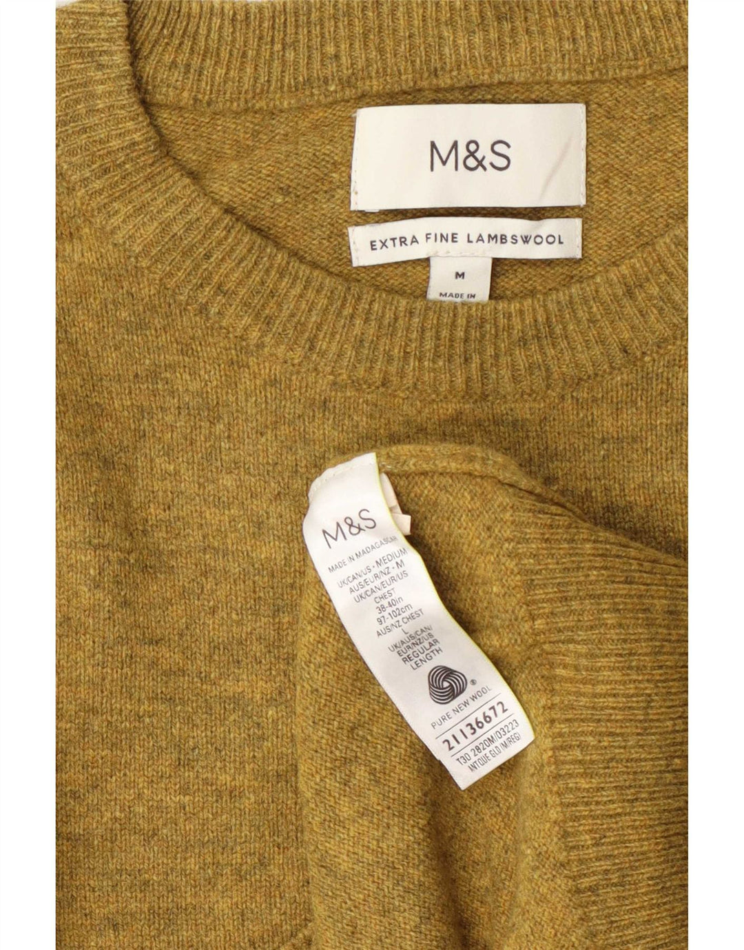 Marks & Spencer Pull col rond en laine mouchetée jaune moyen pour homme