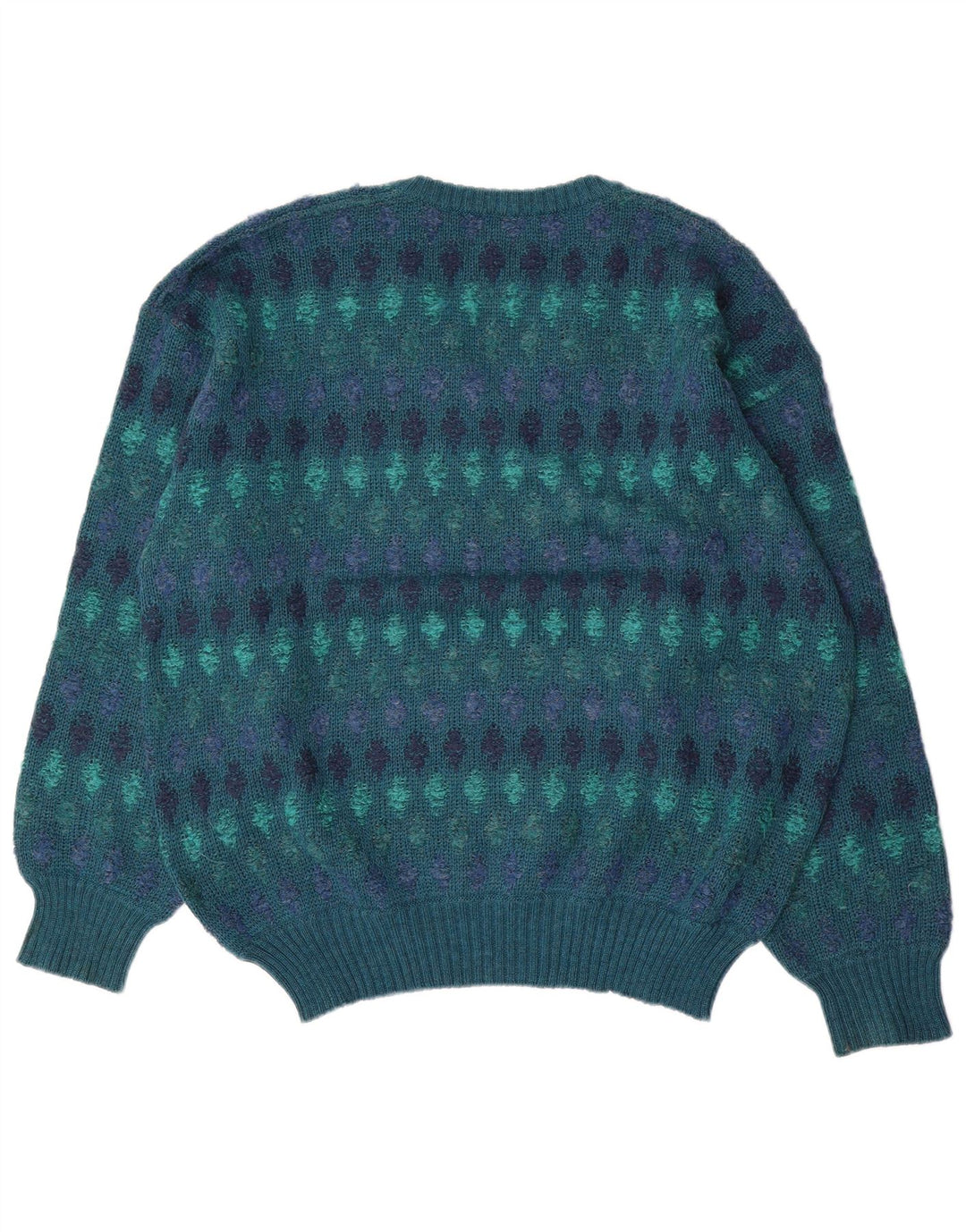 vintage Homme Col V Pull Pull IT 54 XL Bleu Fair Isle Wool