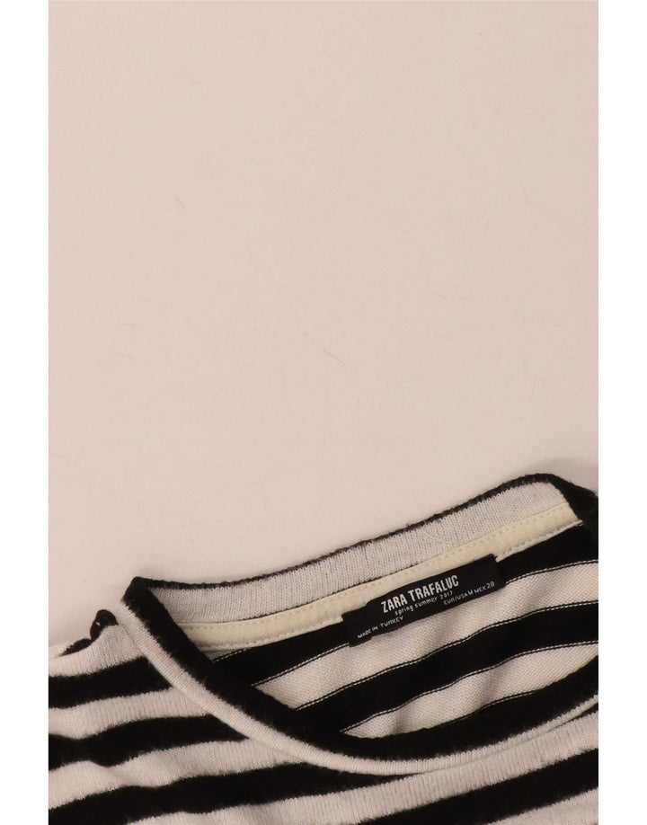 Zara Womens T-Shirt Oversize UK 14 Medium Noir Rayé