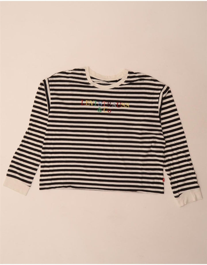 Levi's Haut court graphique à manches longues pour femme UK 10 Petit rayé blanc