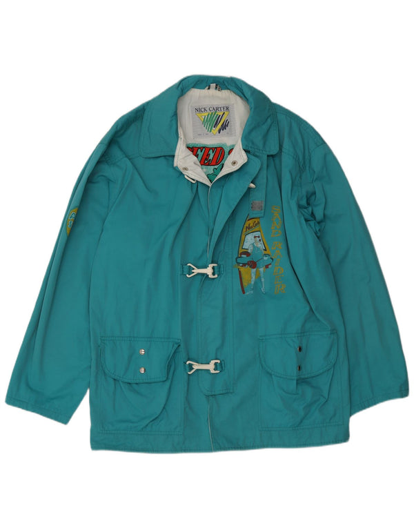 Vintage Boys Graphic Loose Fit Duffle Jacket 13-14 ans Bleu Coton Rétro