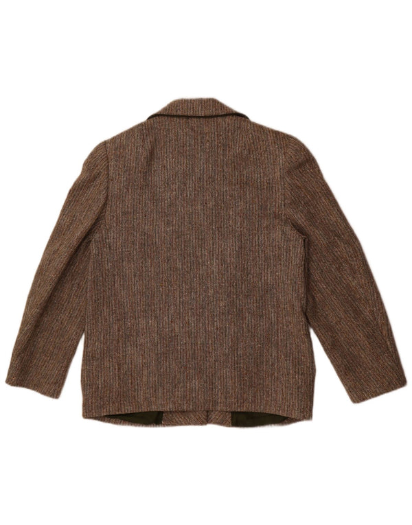 vintage Femme 3 Bouton Blazer Veste UK 14 Laine Rayée Gris Moyen