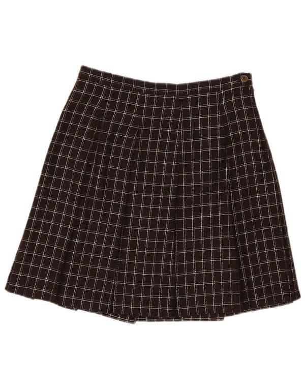 jupe plissée femme vintage UK 10 Petite W26 Laine à carreaux marron
