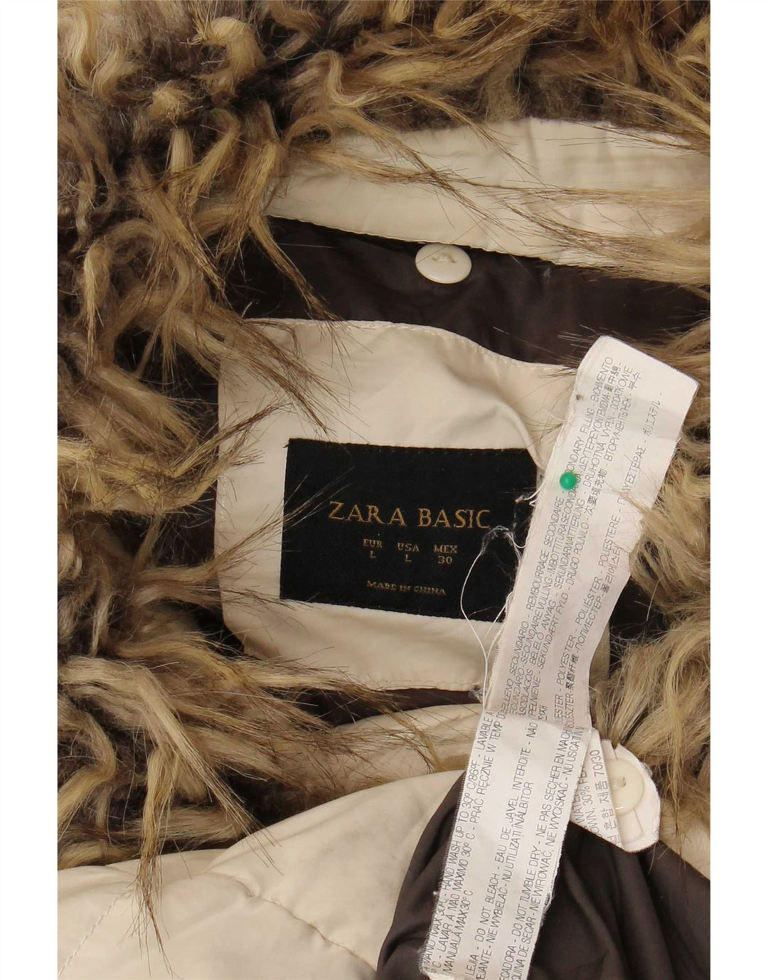Zara Manteau rembourré pour femme UK 14 Large Polyester Blanc Cassé