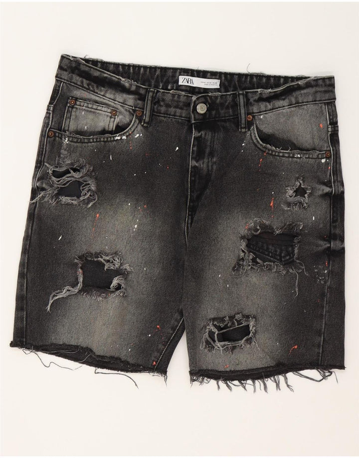 ZARA Short en jean vieilli pour homme EU 42 Large W32 Gris Coton