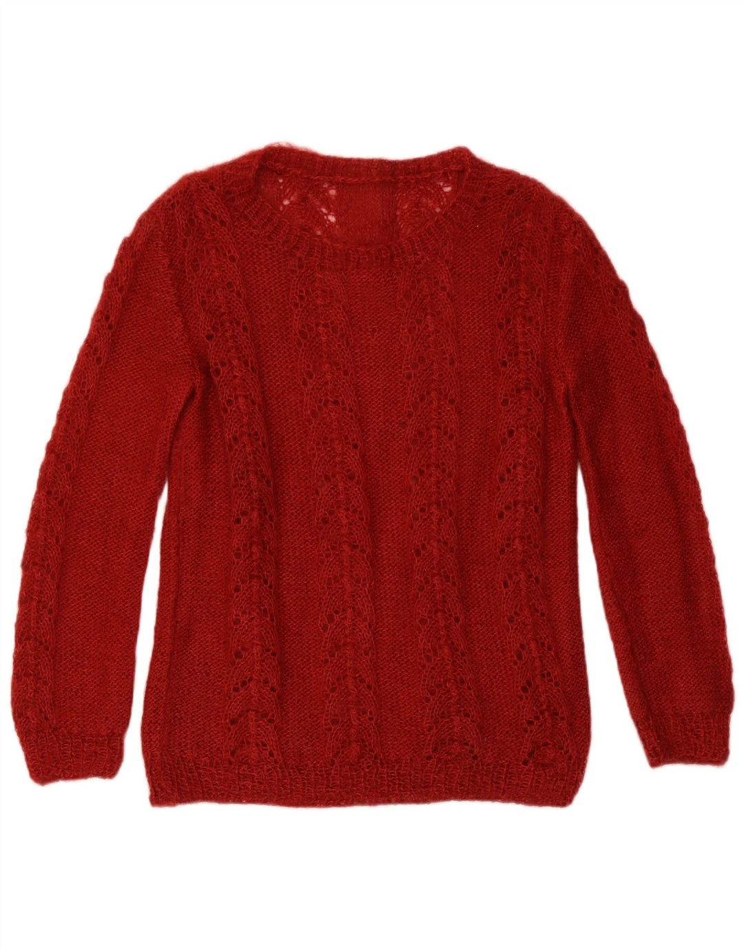 vintage Femmes Motif Abstrait Crew Neck Jumper Pull UK 12 Medium Burgu