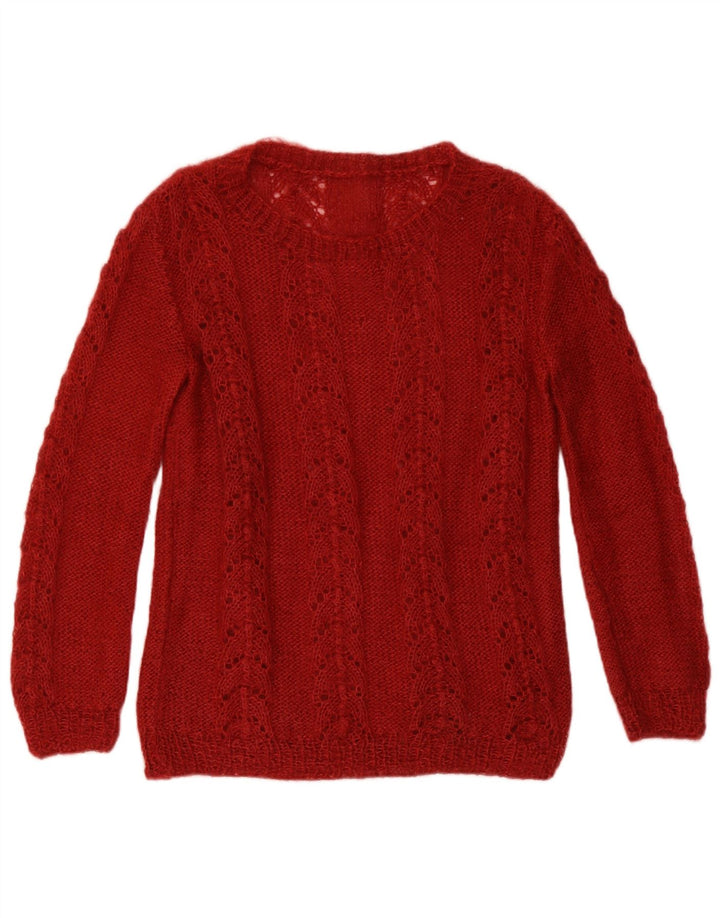vintage Femmes Motif Abstrait Crew Neck Jumper Pull UK 12 Medium Burgu