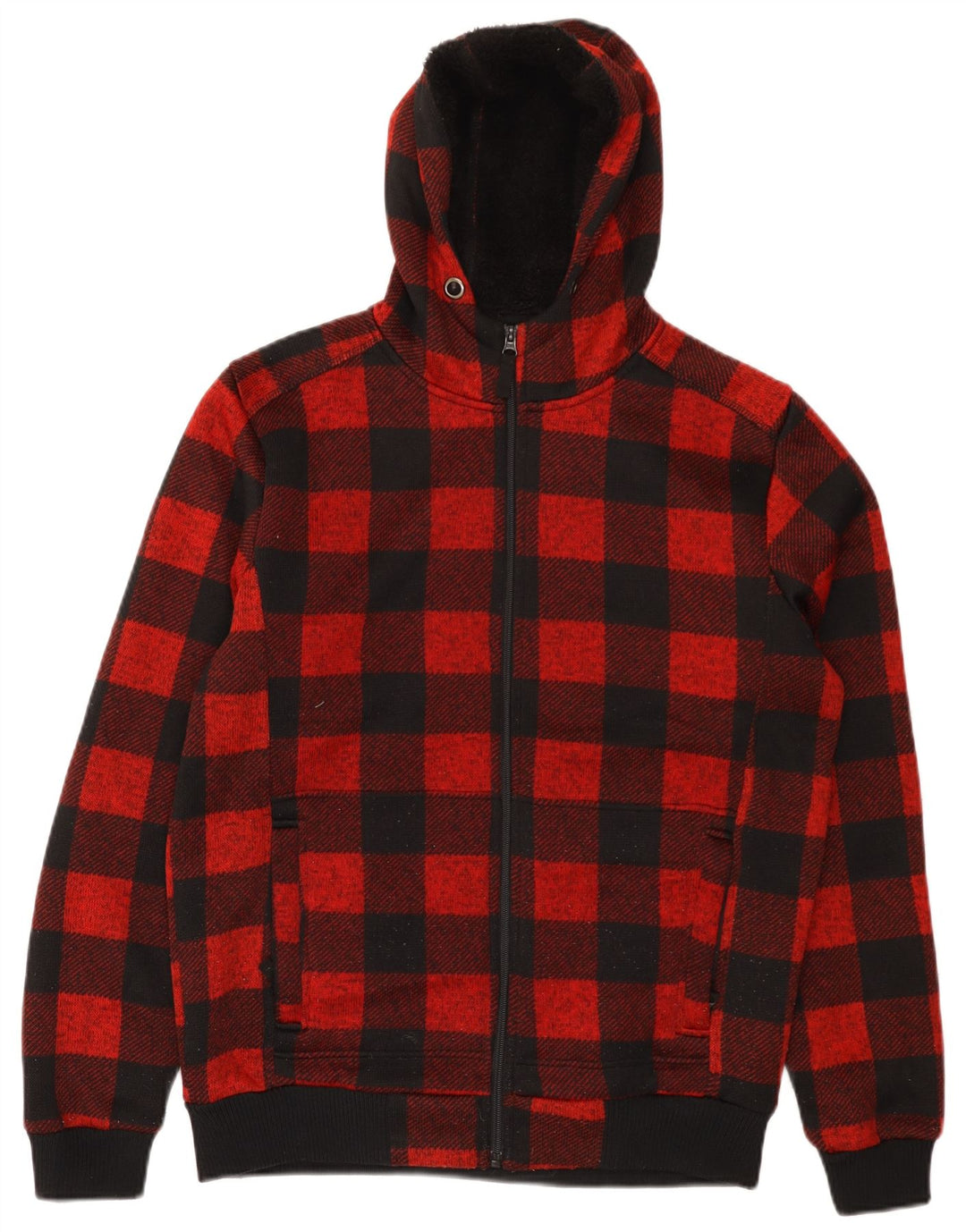 Mountain Warehouse Pull à capuche zippé Sherpa pour homme, motif vichy rouge moyen